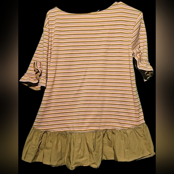 MAEVE By Anthropologie Striped Ruffle Hem Top - Stripe 19 PTP - Picture 4 of 5